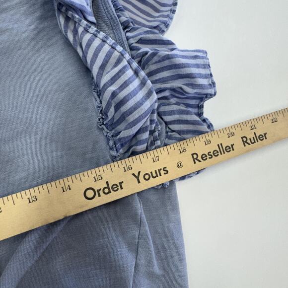 Pilcro Shirt Womens XS Blue Ruffle Flutter Sleeve Cotton Knit Striped Ribbed Hem - Picture 7 of 9